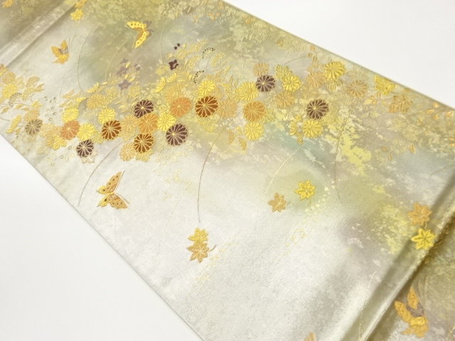 JAPANESE FUKURO OBI / WOVEN AUTUMN FLOWERS